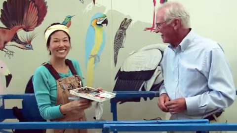Jane Kim and John Fitzgerald give a livestream broadcast about the Lab's mural, From so Simple a beginning